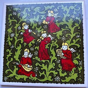Vtg Holt-Howard Ceramic Tile Trivet/Hot Plate/Wall Hanger Angels/Instruments.